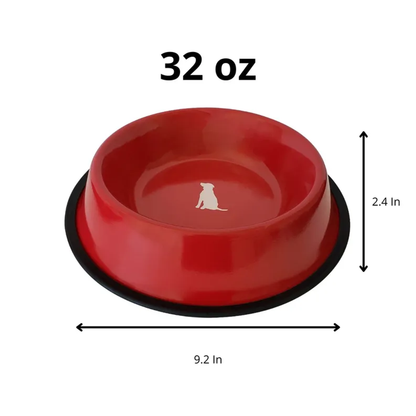 Non Skid Red Bowl With White Dog Design