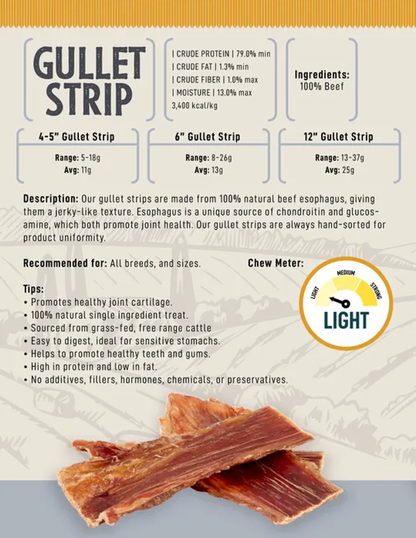 All-Natural Beef Gullet Flats/Strips Dog Treats 6"